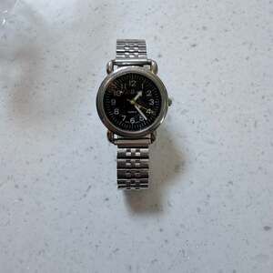 Flexon Stainless Steel Round Case Metal Band Black Face Analog Quartz Watch